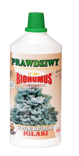 Biohumus Extra do IglakówBIOHUMUS EXTRA IGLAKI jest nawozem naturalnym znakomicie wpływającym na wzrost, kondycję i zdrowie drzew i krzewów iglastych. Zastosowanie Biohumusu Extra Iglaki zapewnia nie tylko optymalny wzrost, intensywną zieleń i bardzo dobre przyrosty iglaków ale i zwiększa ich zimnotrwałość i mrozoodporność.Stosowanie:Przy każdorazowym zapotrzebowaniu na wodę, 3-4 nakrętki na 1 litr wody.